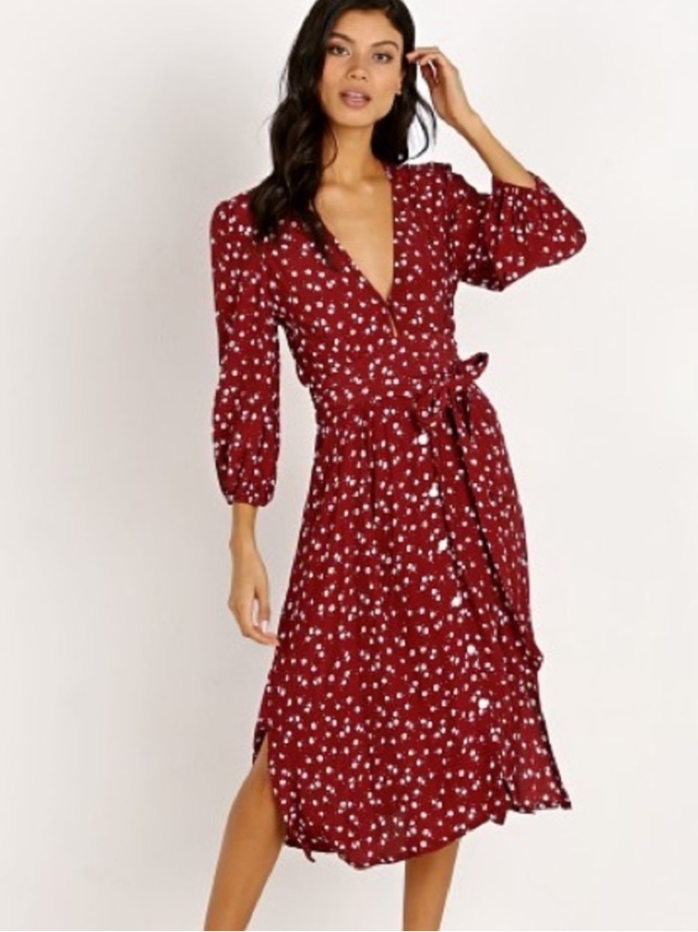 Faithfull the Brand Chloe Midi Dress Betina Floral V Neck Buttons Size 6/Medium